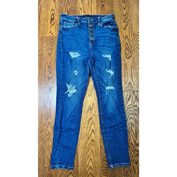 Hot Kiss Women’s Highest Rise Skinny Ankle Jeans Size 11 Distressed Button Fly - Picture 1 of 4